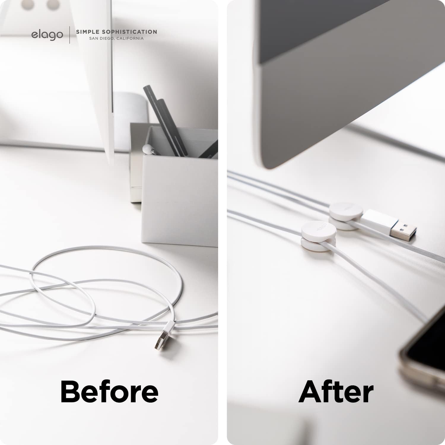 Thumbnail 6 de elago Bottoni per gestione cavi (7 pezzi) con doppio slot in TPU flessibile, colore bianco