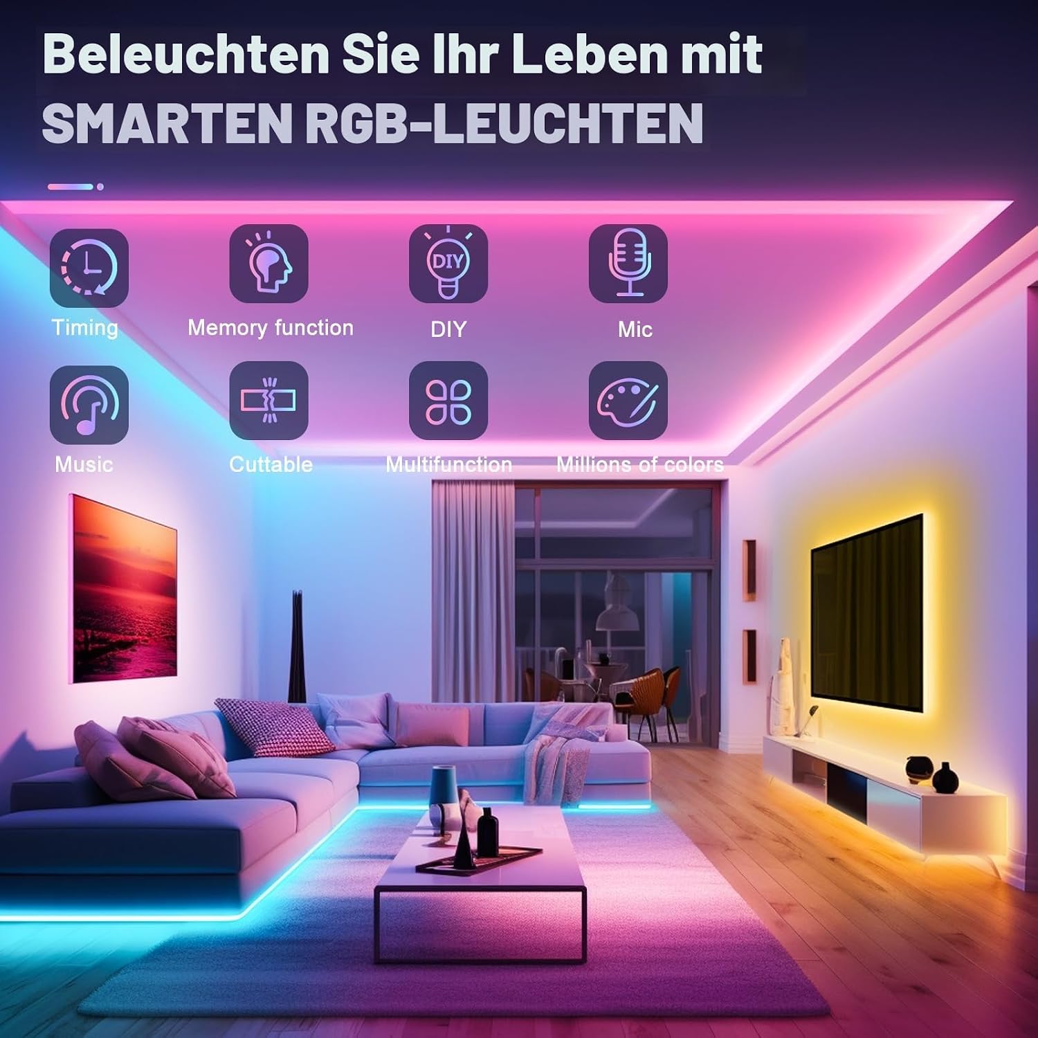 Thumbnail 1 de LED Streifen 30 m: Bluetooth App, Fernbedienung, Musik-Sync und DIY-Farbwechsel – 2×15 m Selbstklebend