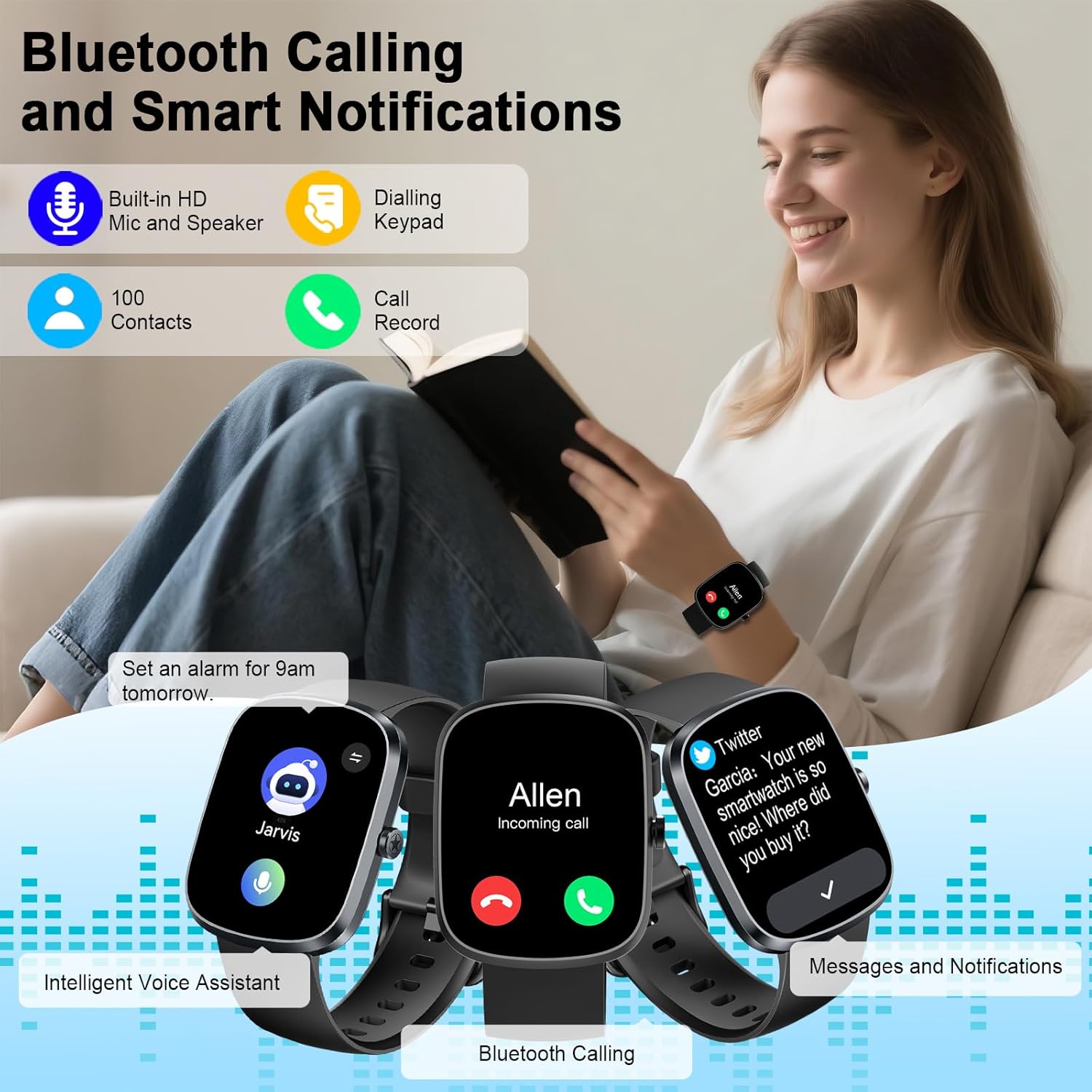 Thumbnail 4 de Montre connectée IA 1,91" étanche IP68 pour homme/femme avec appel Bluetooth, podomètre et ChatGPT