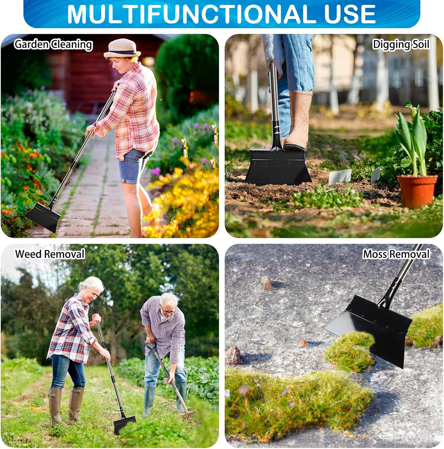 Detalle de Garden Shovel multifunctional cleaning shovel with 52 inch adjustable handle and moss scraper