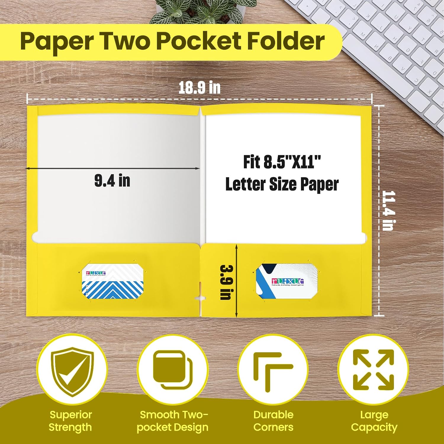 Thumbnail 1 de BIBRADAA WJJ25N-5 Yellow File Folders, 50-Pack, Two Pockets, Waterproof Surface