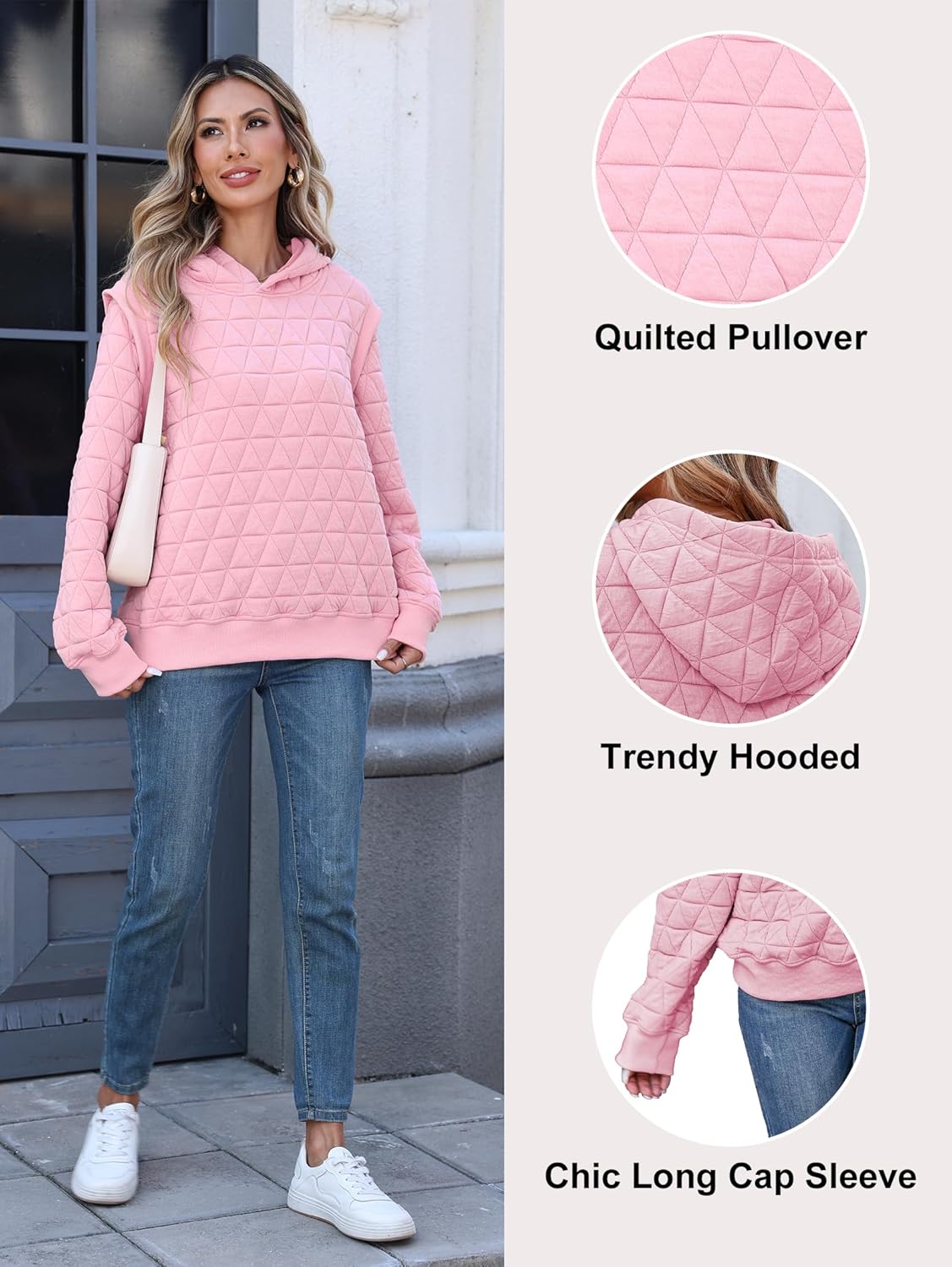 Detalle de Famulily women’s casual quilted long sleeve hoodie (S–XL) – thick pullover winter sweatshirt