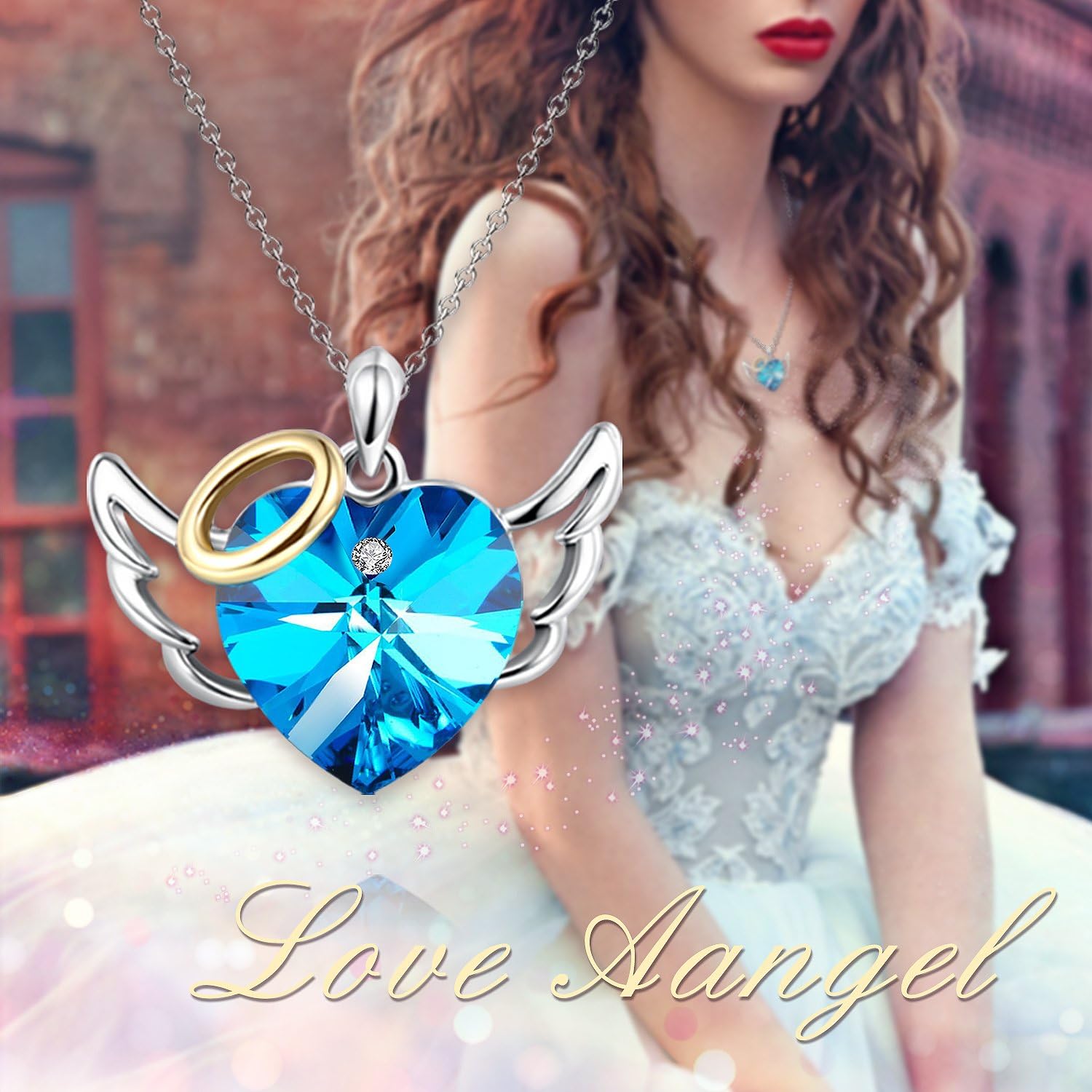 Thumbnail 2 de George Smith Collana Love Angel con ciondolo a cuore in cristallo placcato oro rosa 18k