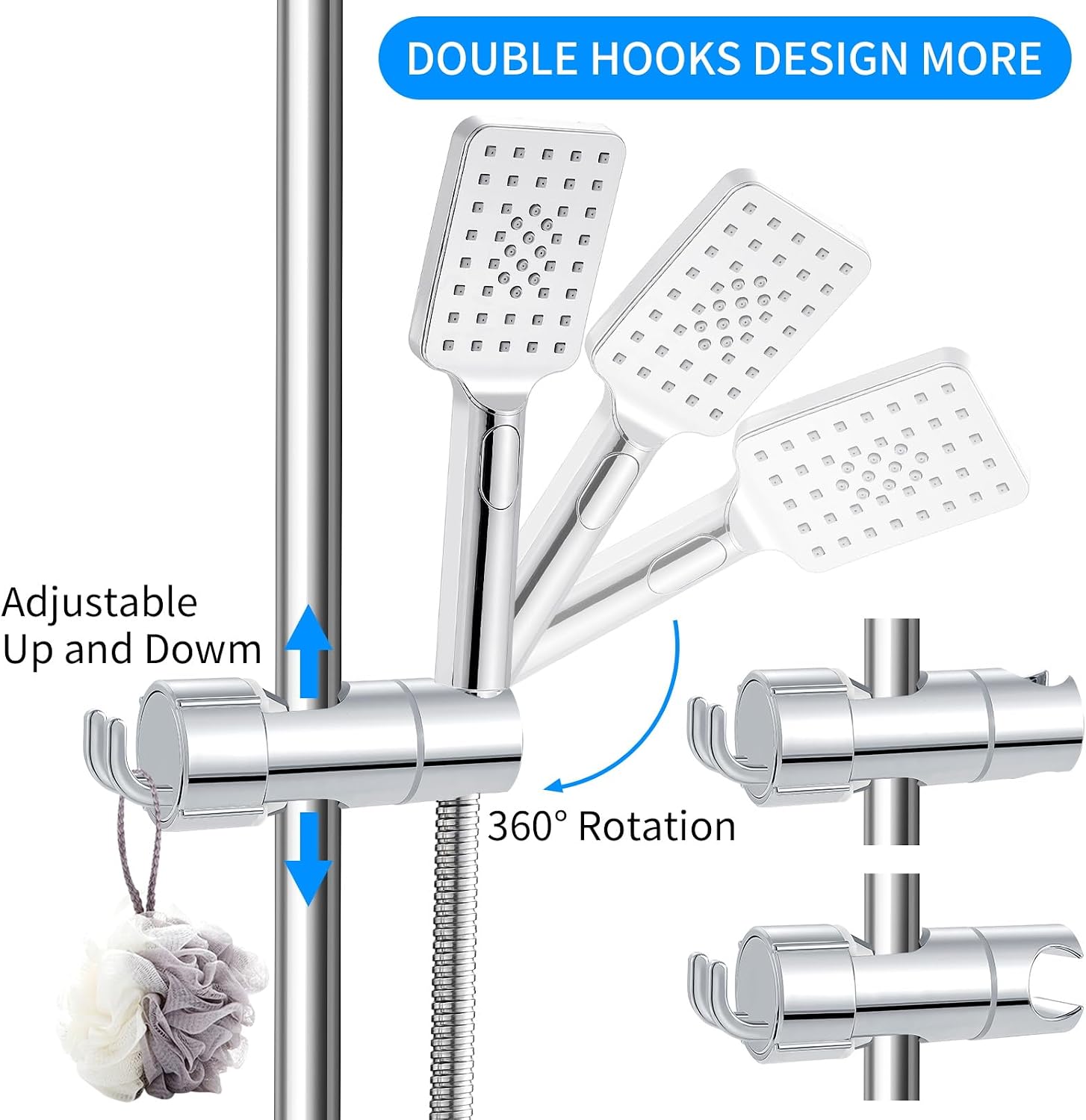 Detalle de Joyoldelf Universal Handbrause Halterung – 16–27 mm Verstellbar, 360° Drehbar, ABS verchromt, mit Silikonkissen