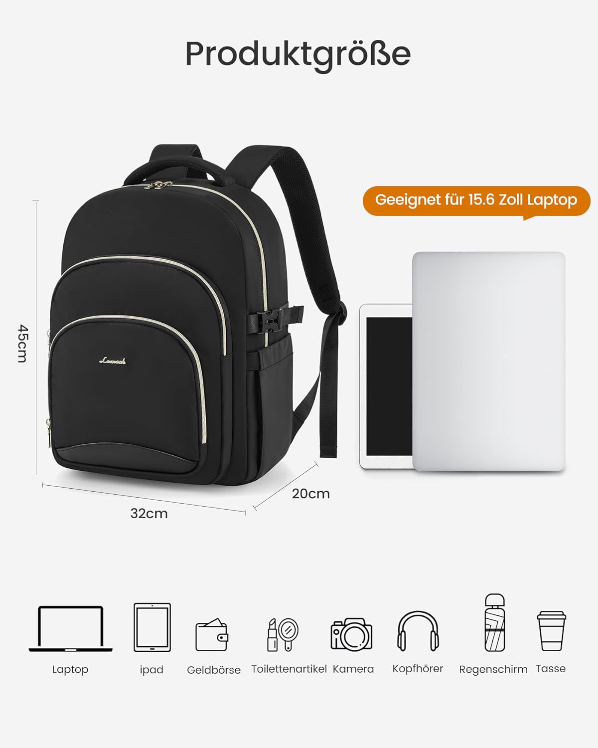 Detalle 2 de LOVEVOOK Rucksack Damen 15,6 Zoll Laptop