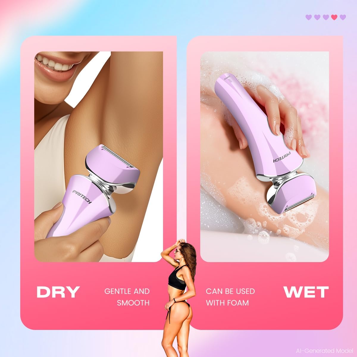 Detalle de Electric Razor for Women: Wet & Dry Cordless Shaver for Legs, Body, and Bikini