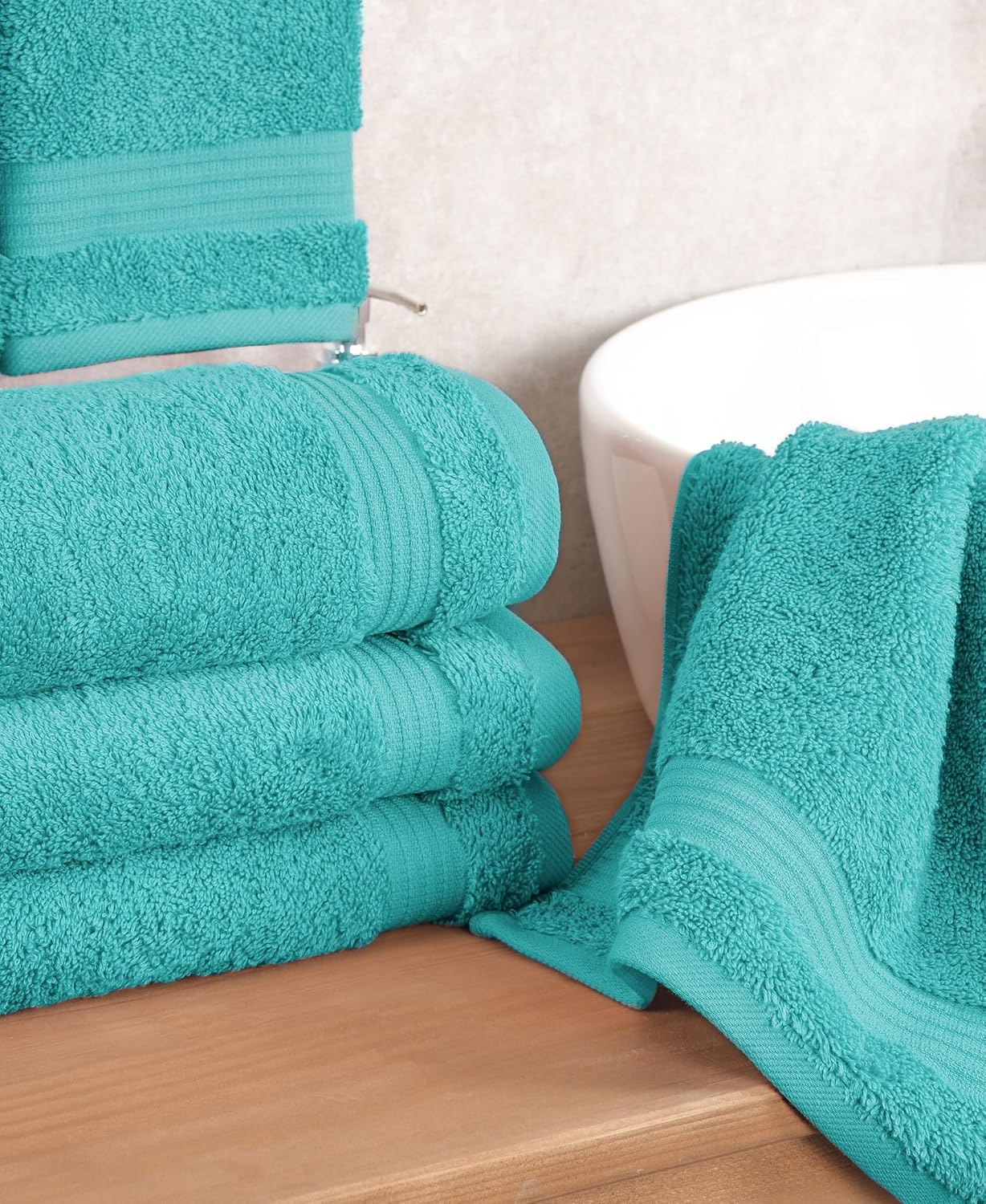 Detalle de Cotton Paradise Turkish Hand Towel Set — 4 Pack, 16 x 28, 100% Ring-Spun Cotton, 600 GSM, Turquoise