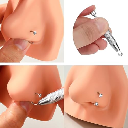 Detalle 2 de WillTen 18G Bijoux pour piercing au septum – Anneau en fer à cheval acier inoxydable, double gemme doré