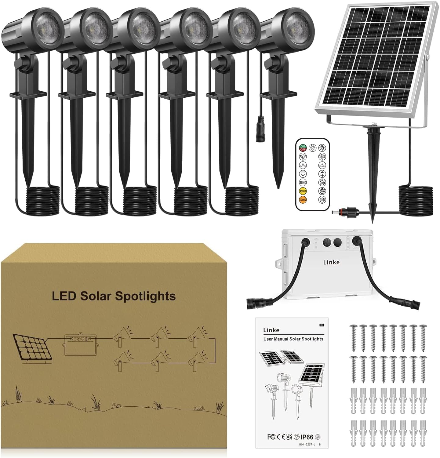 Thumbnail 6 de Linke Solar Spot Lights Outdoor Garden (2700K/4000K/6000K) Adjustable 6-in-1 LED Solar Uplighters, IP66 waterproof