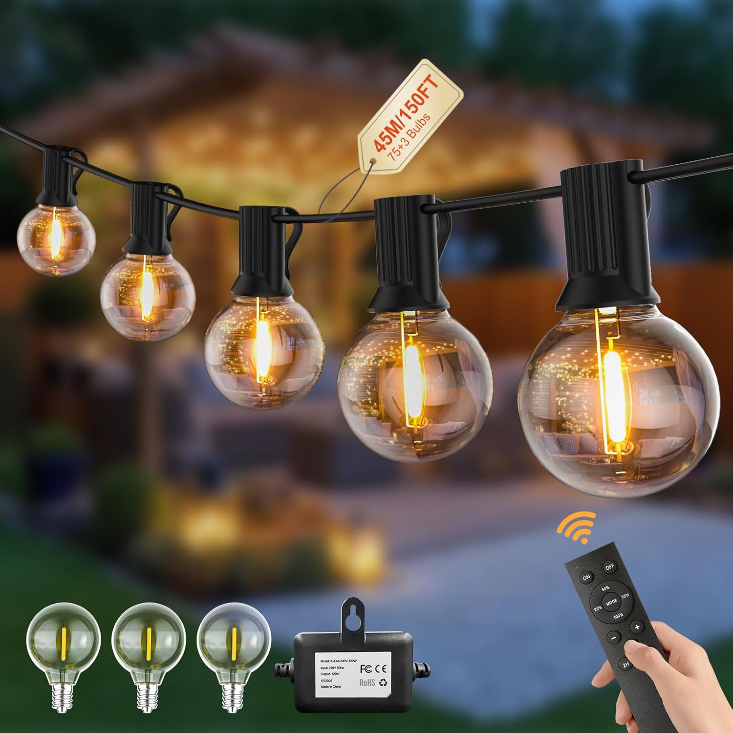 Detalle 2 de Pogestrand Luci Da Esterno G40 15M Festoon LED 24V con 25 Lampadine Infrangibili IP45