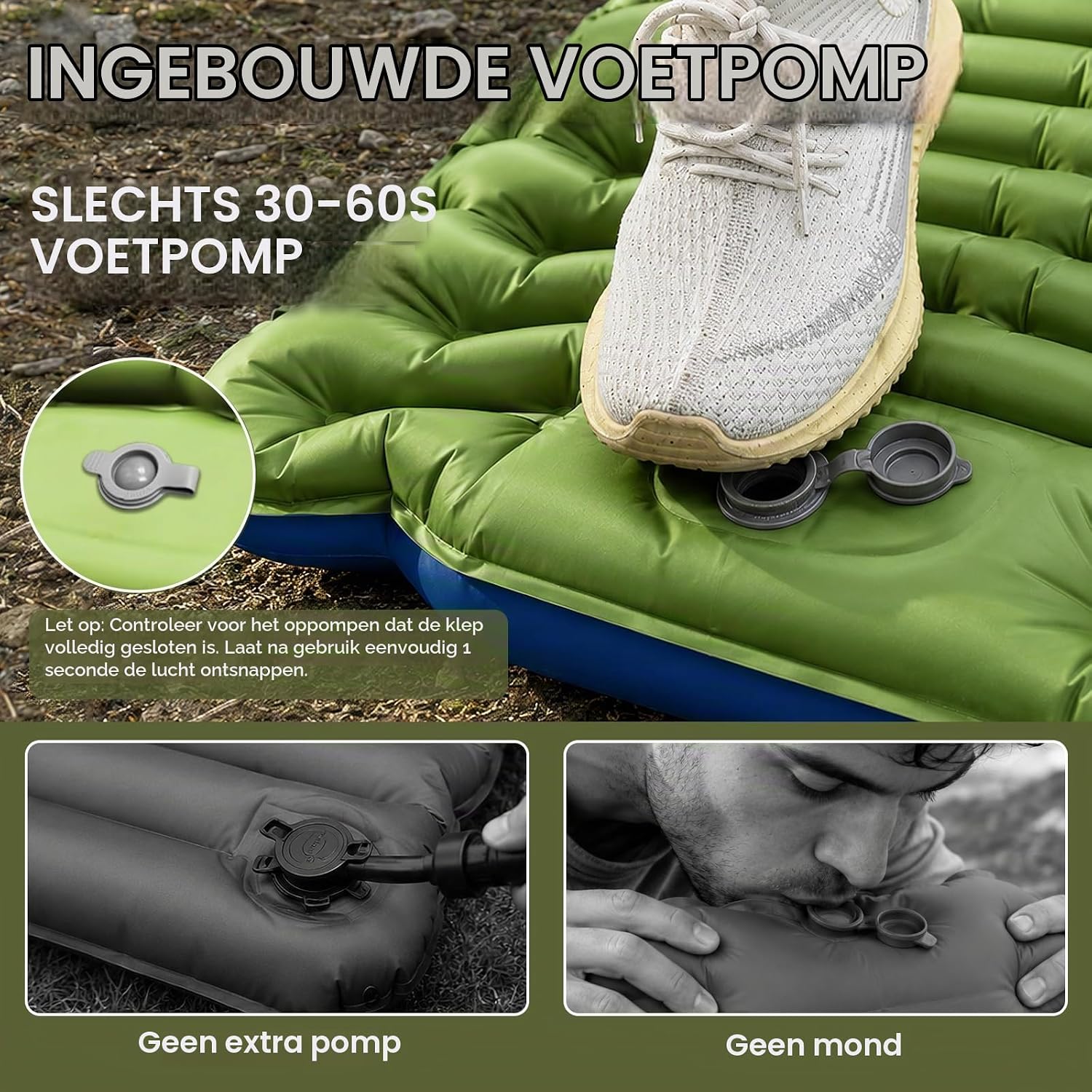 Detalle 2 de WIKNOT CQCD Isomat campingmatras 195 x 70 x 10 cm met voetpomp en kussen
