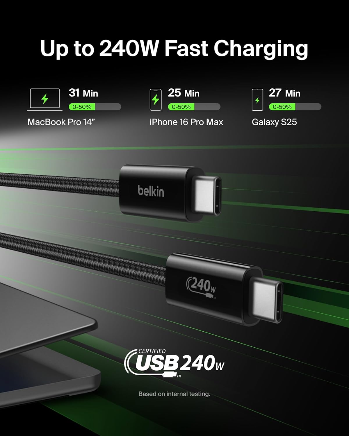 Thumbnail 1 de Belkin BoostCharge USB-C to USB-C Cable (3.3ft) — 240W, Braided Durability for Fast Charging & Data