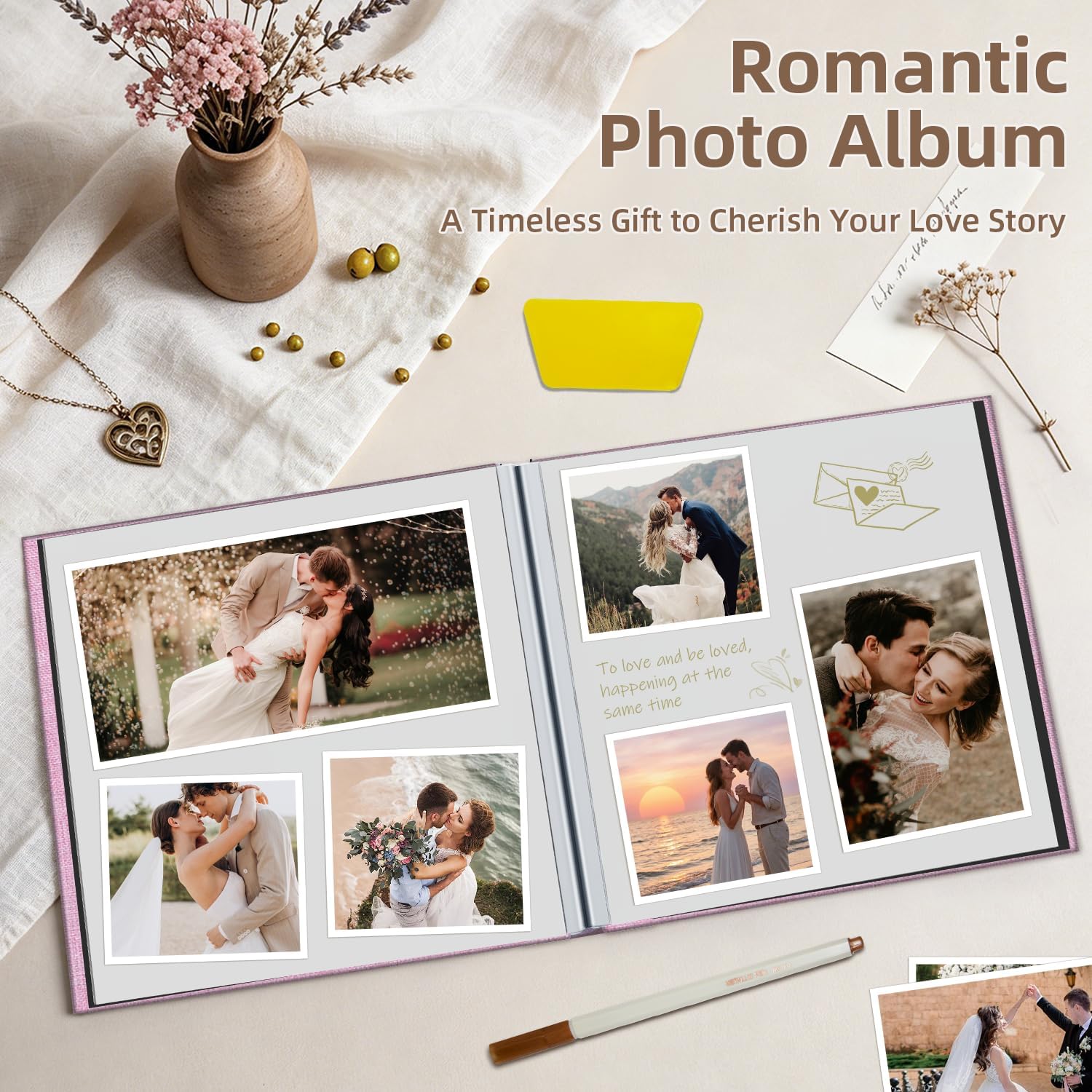 Detalle de popotop Linen Self-Adhesive Photo Album 6x4, 5x7 & 8x10 — 40 Pages, Large Scrapbook in Linen Cover