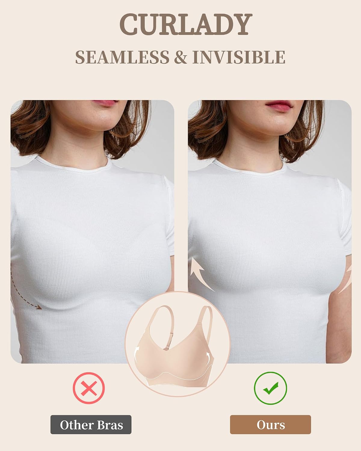 Detalle de Curlady Women’s Wireless Jelly Bra (Seamless, Non-Wired) – Soft Padded T-Shirt Bralette