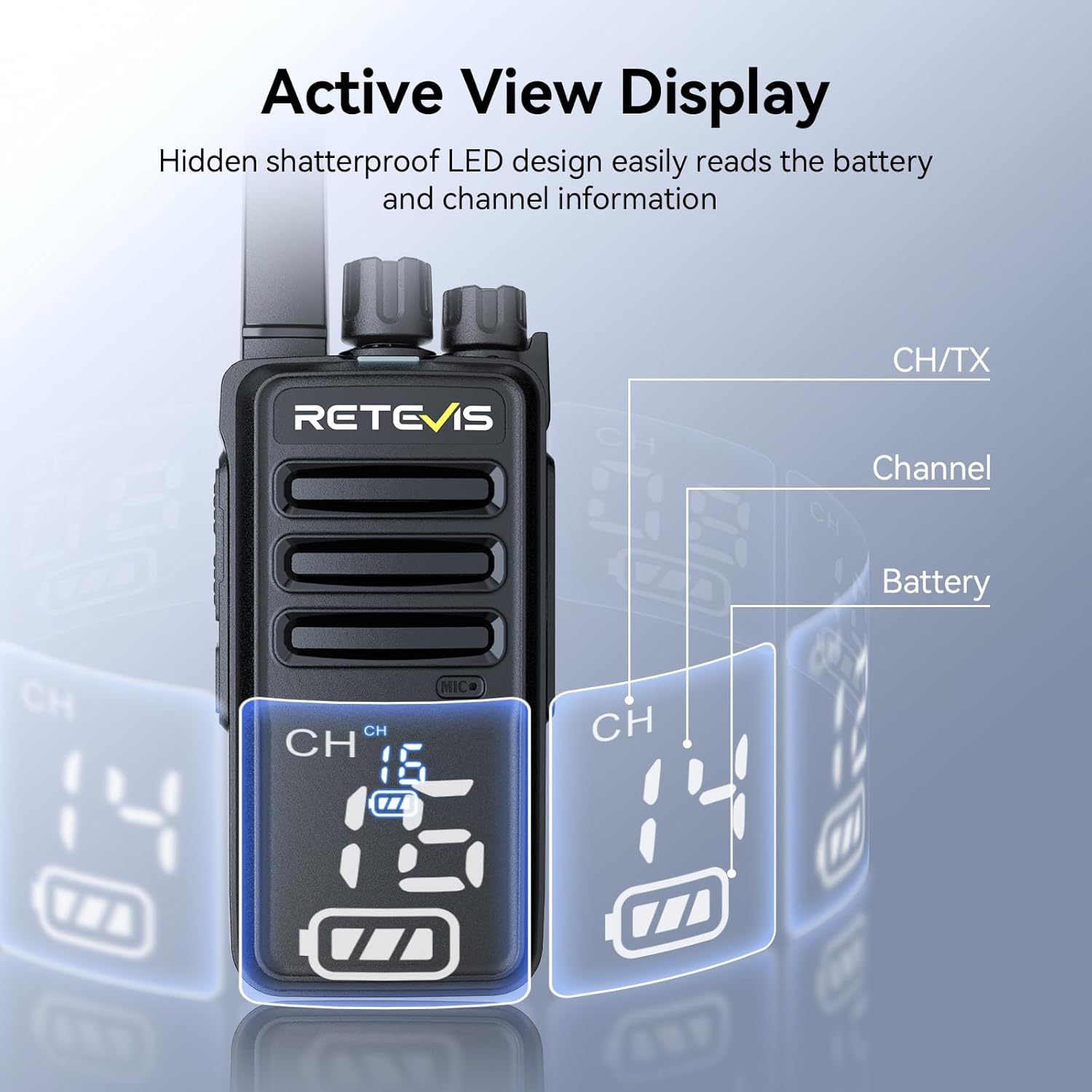 Thumbnail 1 de Retevis RT68H Two-Way Radio (10-Pack) with Hidden LED Display, VOX, Type-C Charging Base