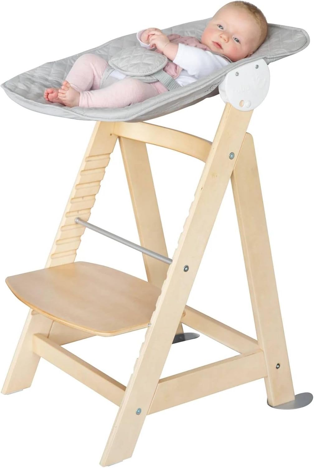 Detalle de Roba Chaise Haute Évolutive Born Up 2en1 + Transat Inclinable (Gris Argenté) – Dès la naissance