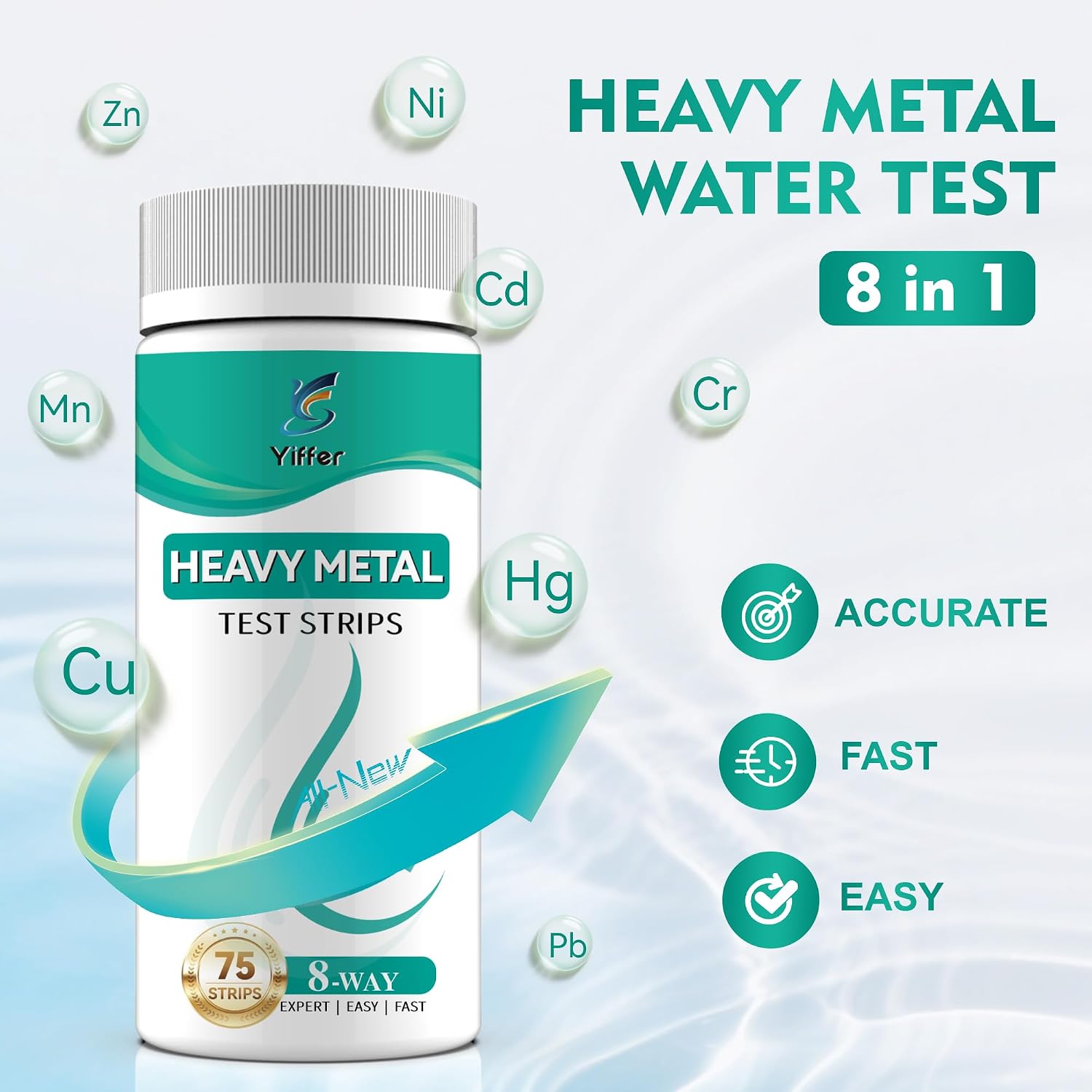 Detalle de Yiffer 8-Parameter Heavy Metals Water Test Strips, 75 Count