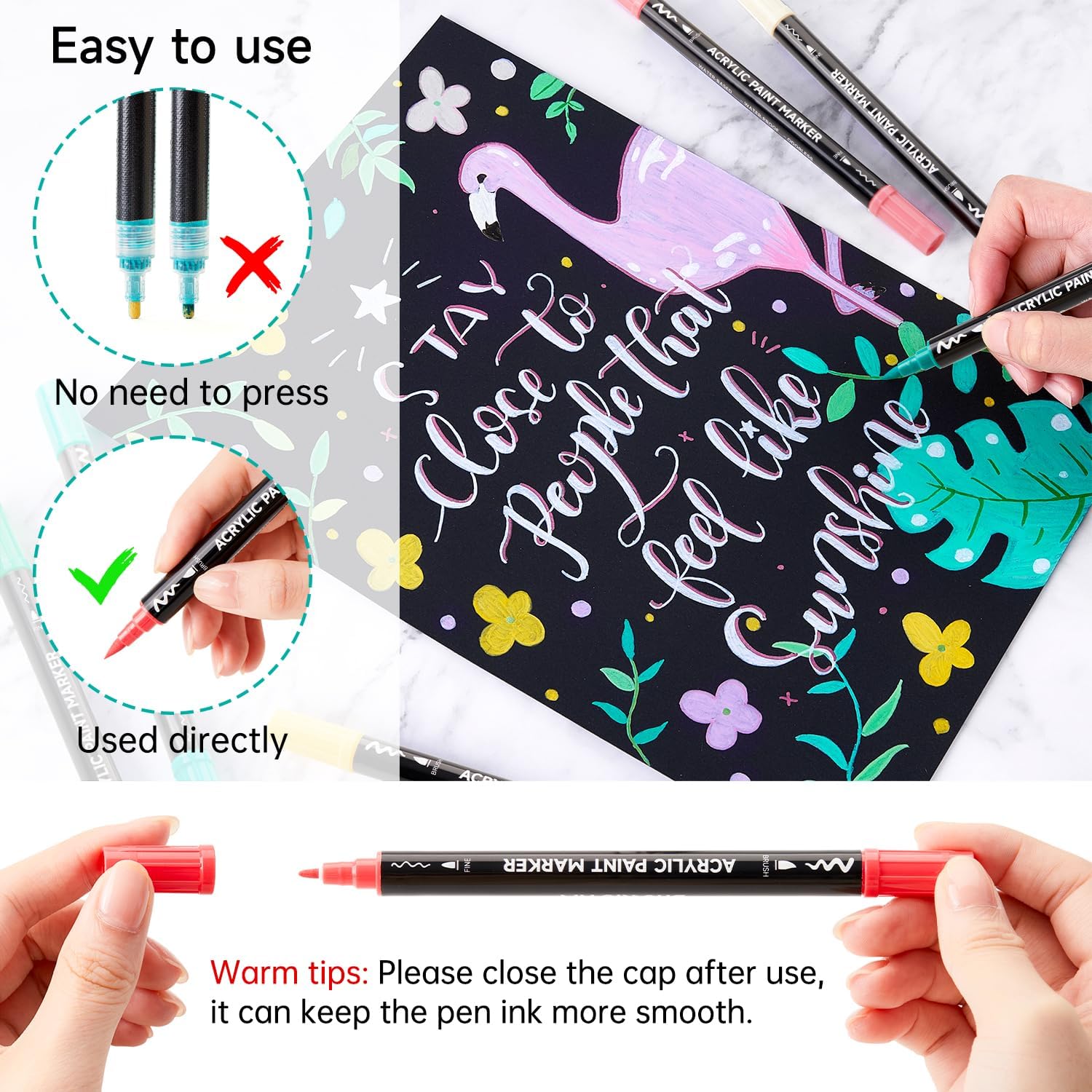 Detalle 2 de Shuttle Art Dual Tip Acrylic Paint Pens 60 Colours