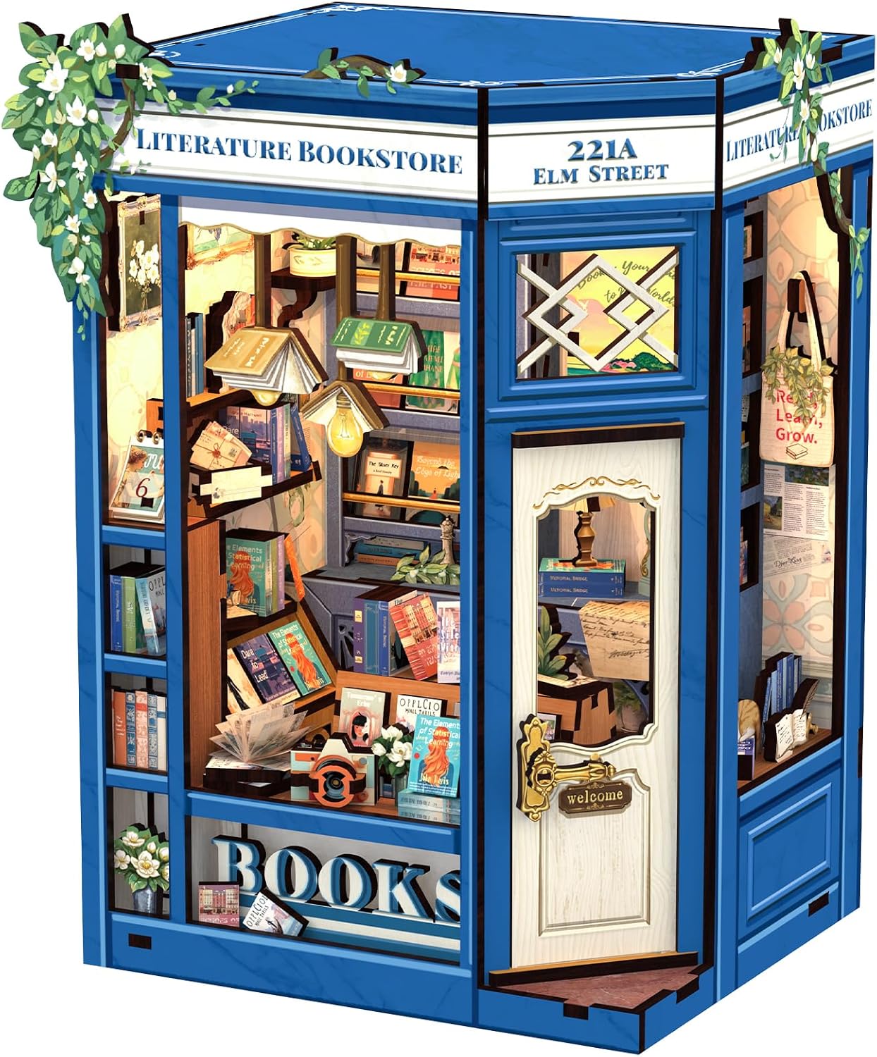 Cutefun Book Nook Kit DIY Miniature Literature Bookstore House with LED Bookshelf Insert (186-Piece Puzzle)