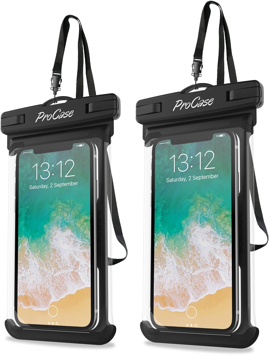 Detalle de ProCase 2 Pack Waterproof Phone Pouch with Neck Strap – Underwater Case for iPhone 15/14/Pro Max and Galaxy S23/S24 Series (Up to 7.0 inches) – Black