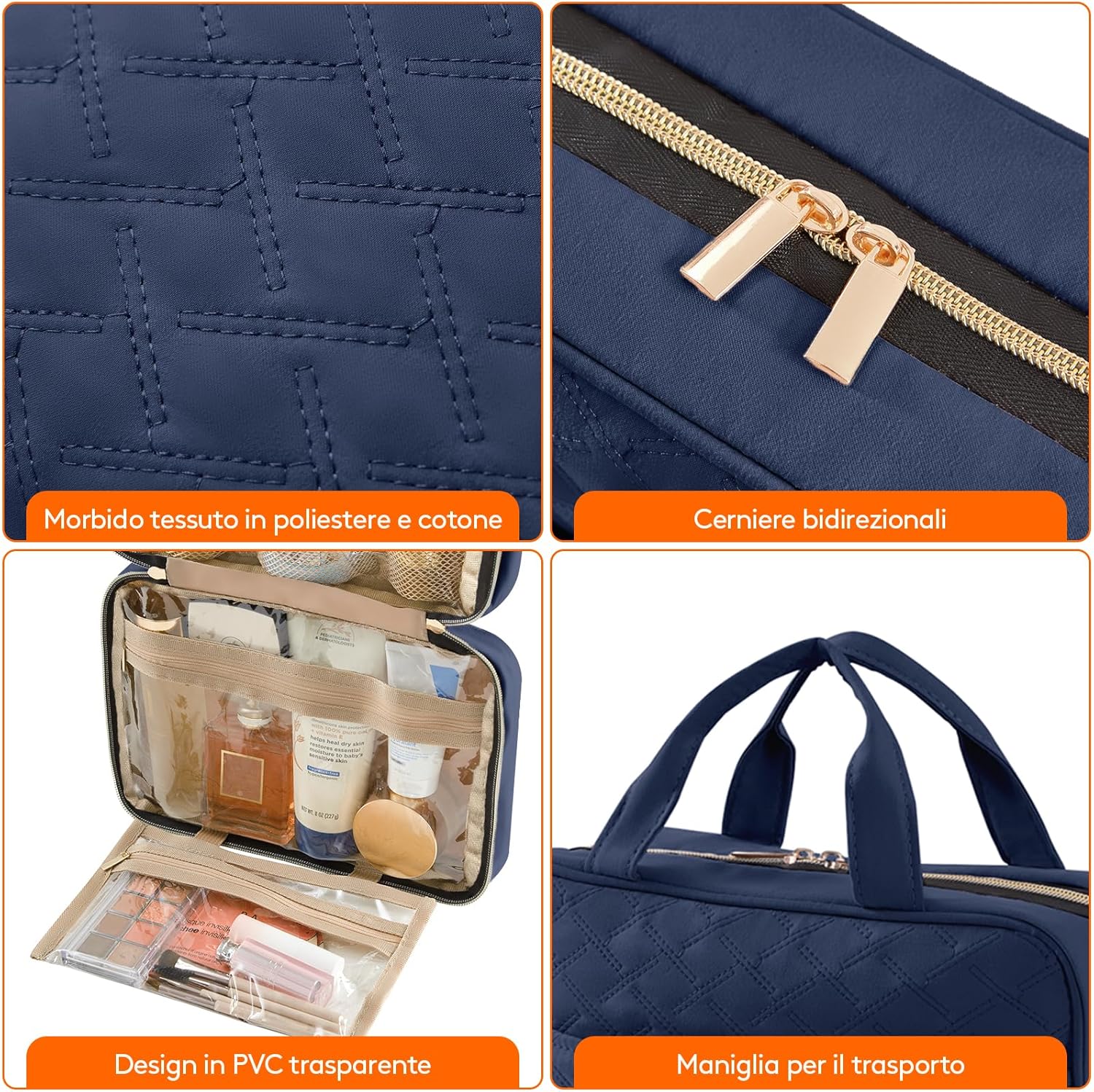 Detalle 2 de Lifewit Beauty Case da Viaggio Donna, Grande – Trousse da Appendere con 4 Scomparti Trasparenti