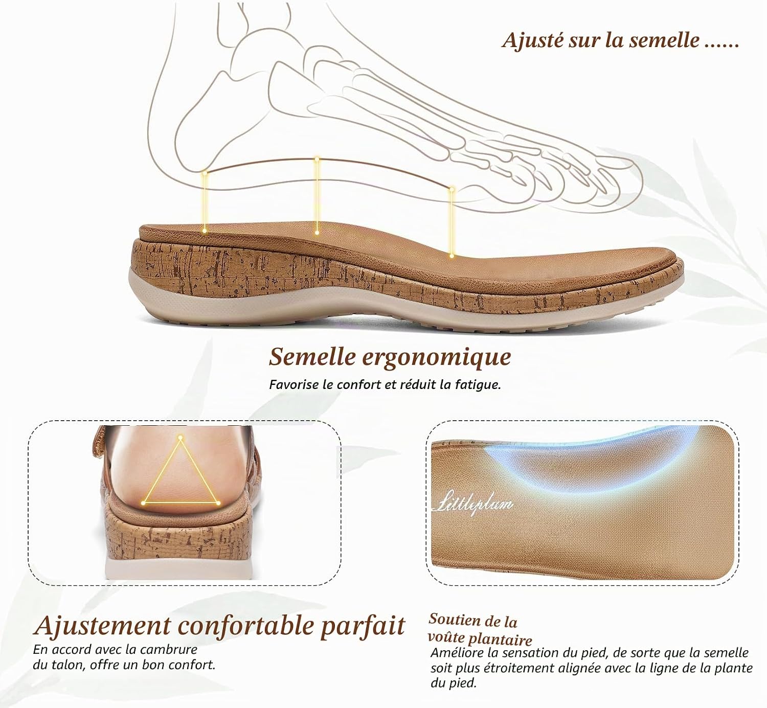 Detalle de Littleplum Sandales femme - Sandales de plage confortables avec boucle réglable et soutien de la voûte