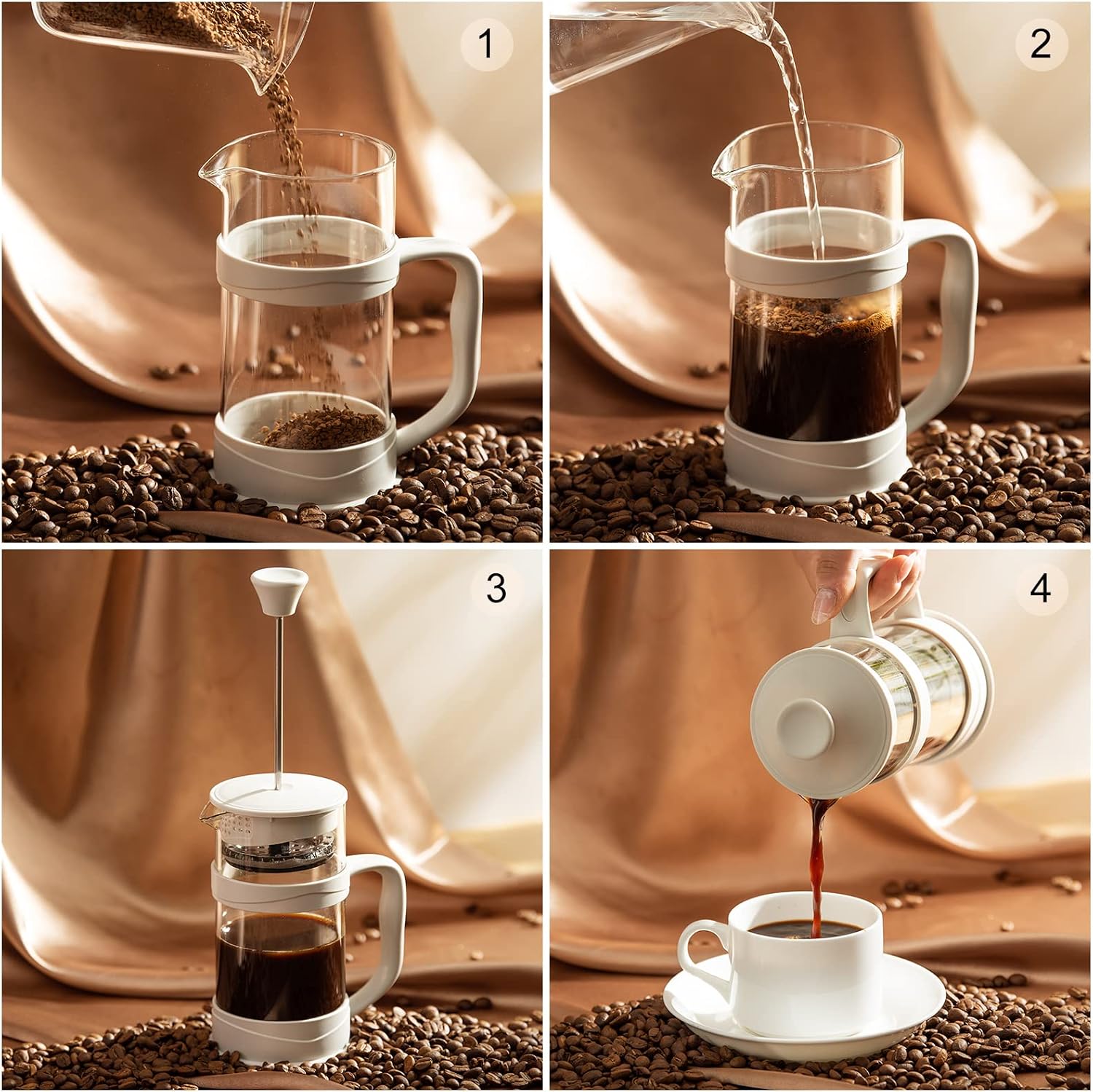 Detalle 2 de PARACITY Französische Presse French press-koffiezetapparaat, 350 ml, wit