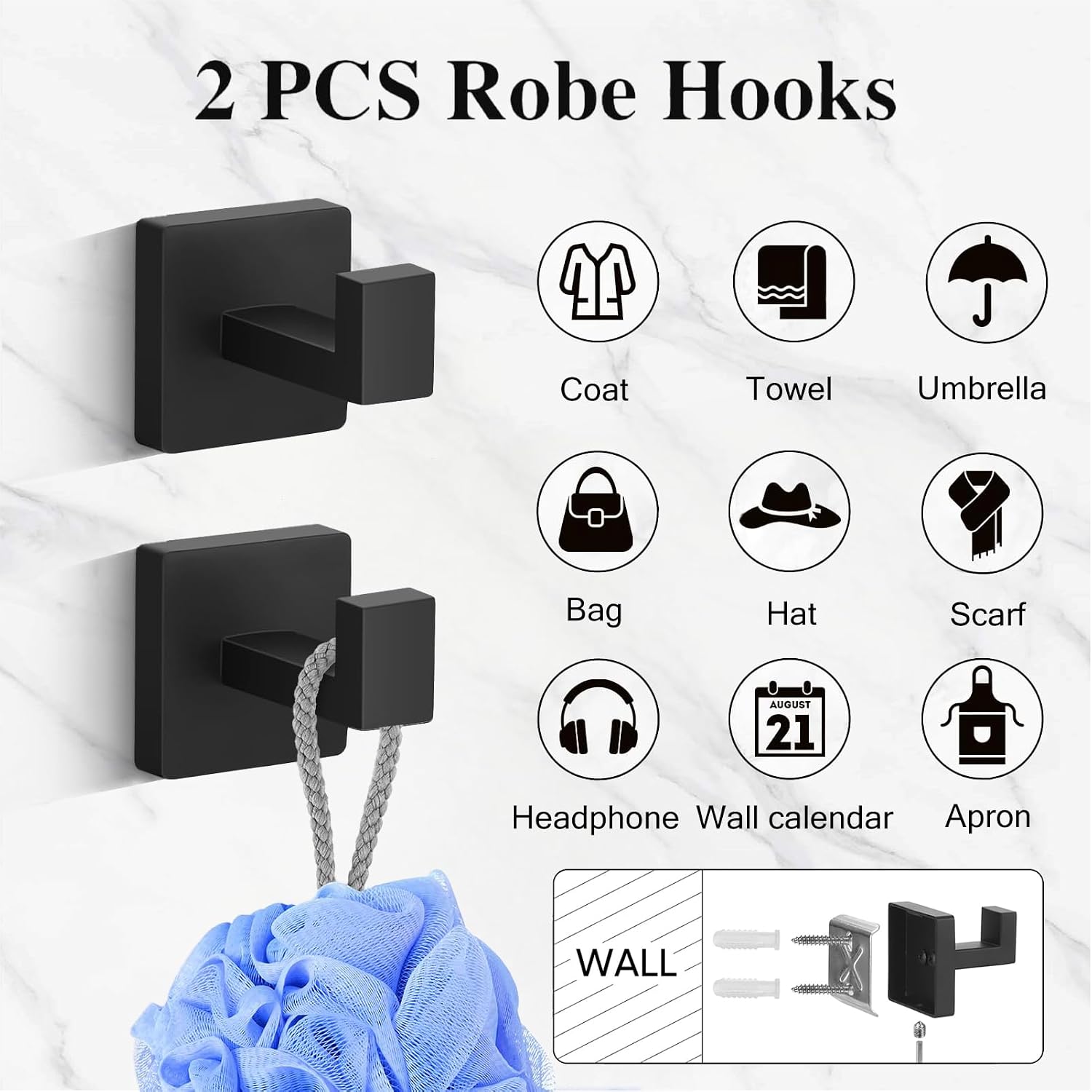 Thumbnail 6 de HBVUQ YS-5PCS Matte Black Stainless Steel Bathroom Hardware Set