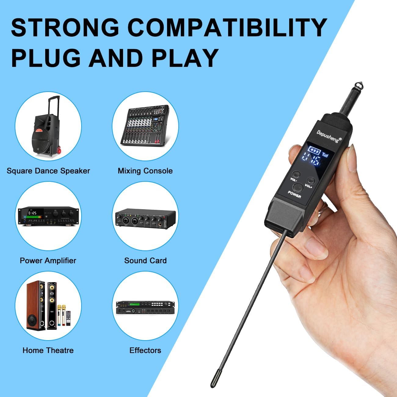Detalle de Depusheng US-S2 Mic UHF Wireless Handheld Microphone with Metal Body and RGB Lighting