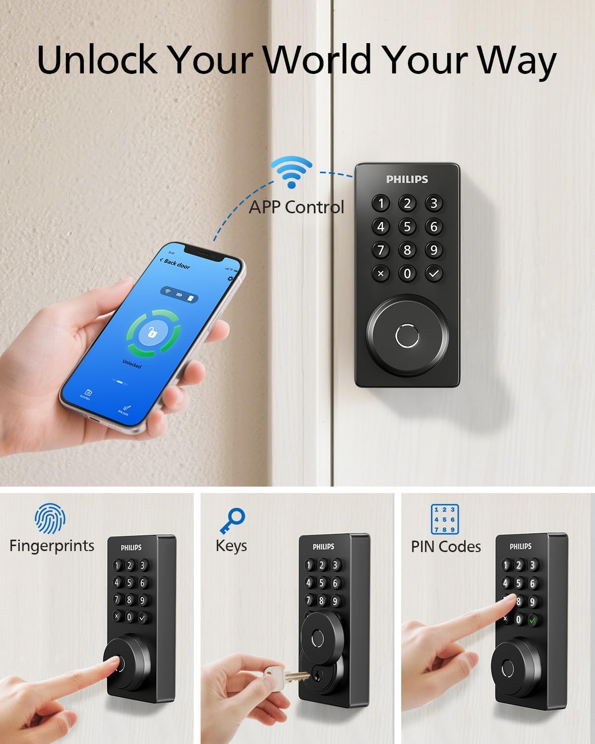 Thumbnail 3 de Philips Wi-Fi Smart Deadbolt Lock with Fingerprint, Passcode and Remote Access