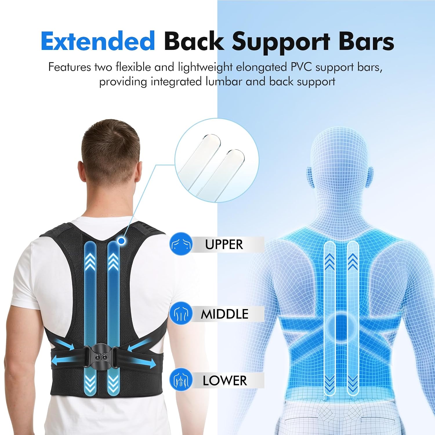 Detalle 2 de babaka AP1 Posture Corrector, Medium Black Adjustable Back Brace