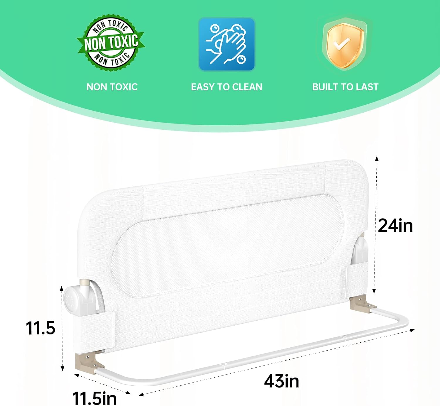 Detalle 2 de UPGOGO G2 Folding Toddler Bed Rail, White, 43-Inch with U-Shaped Base