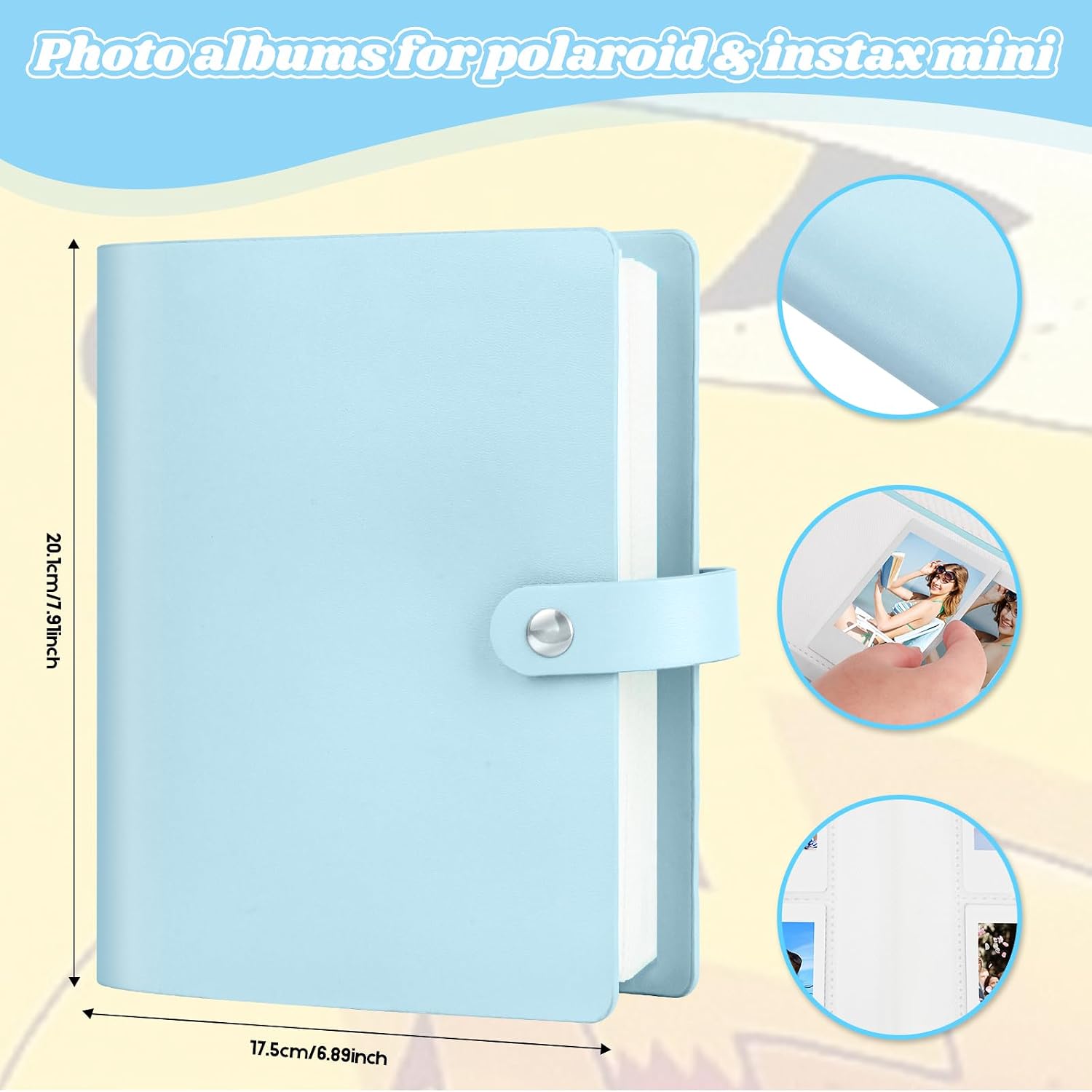 Detalle de Ruibytree 320-Fach Fotoalbum für Fujifilm Instax (Mini EVO/LiPlay/… ) und Polaroid Snap – Pastellblau