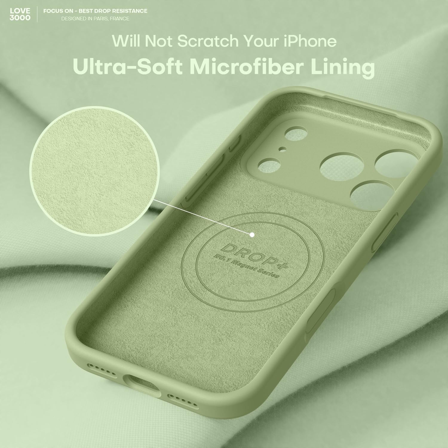 Thumbnail 6 de LOVE 3000 Designed for iPhone 17 Pro Silicone Case (Matcha) with MagSafe + Microfiber Lining