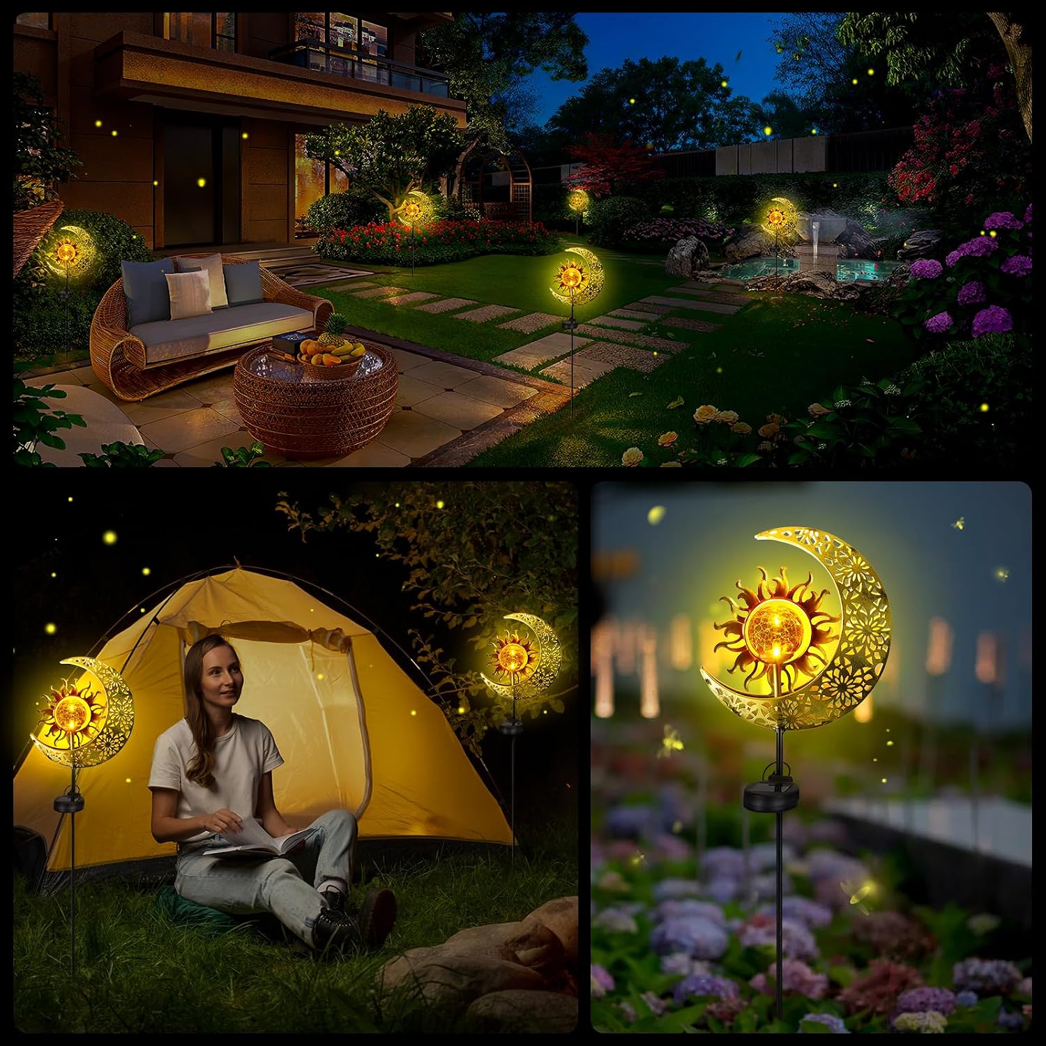Detalle de Wudyfei Solar Garden Lights Outdoor Moon Light with Crackle Glass Globe