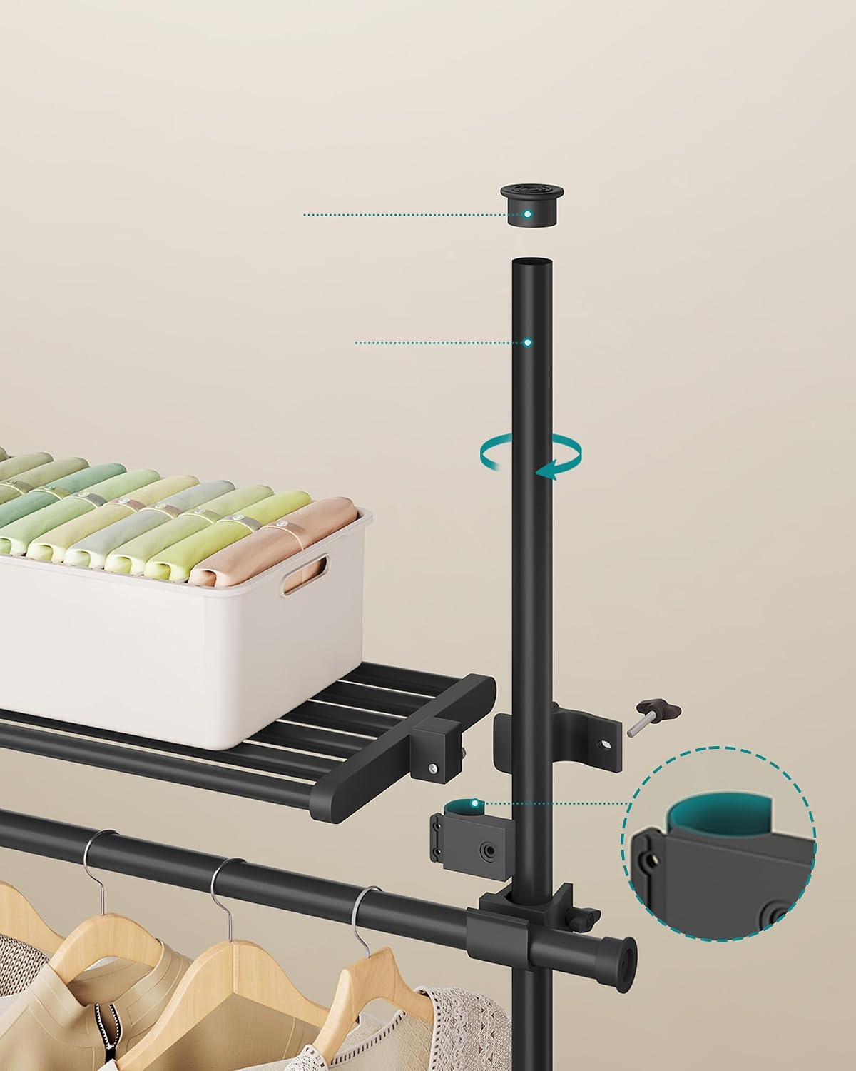 Thumbnail 3 de SONGMICS PARSON HSR154B01 Telescopic Clothes Rack, No-Drill, Adjustable, Matte Black
