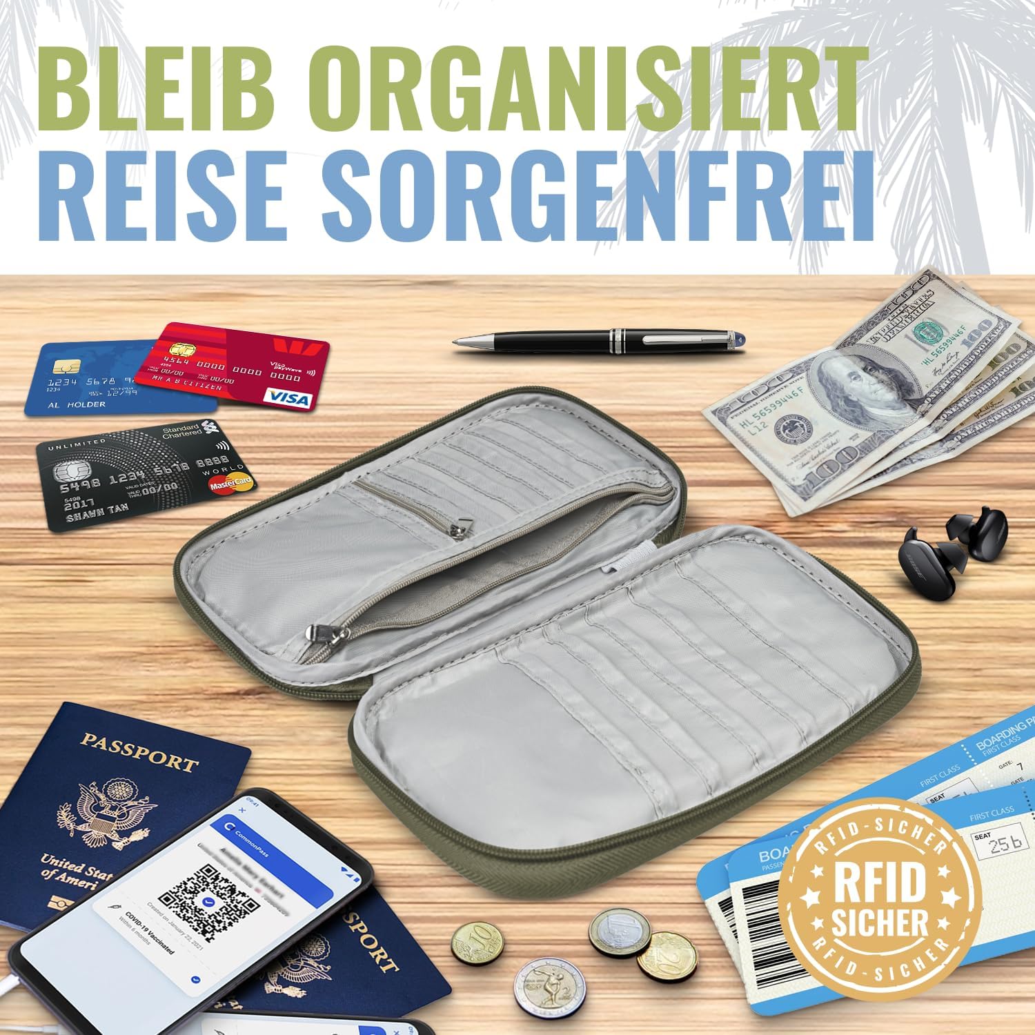 Thumbnail 4 de BOACAY Reisepass-Tasche mit RFID – Reiseunterlagen-Organizer wasserdicht für Damen & Herren