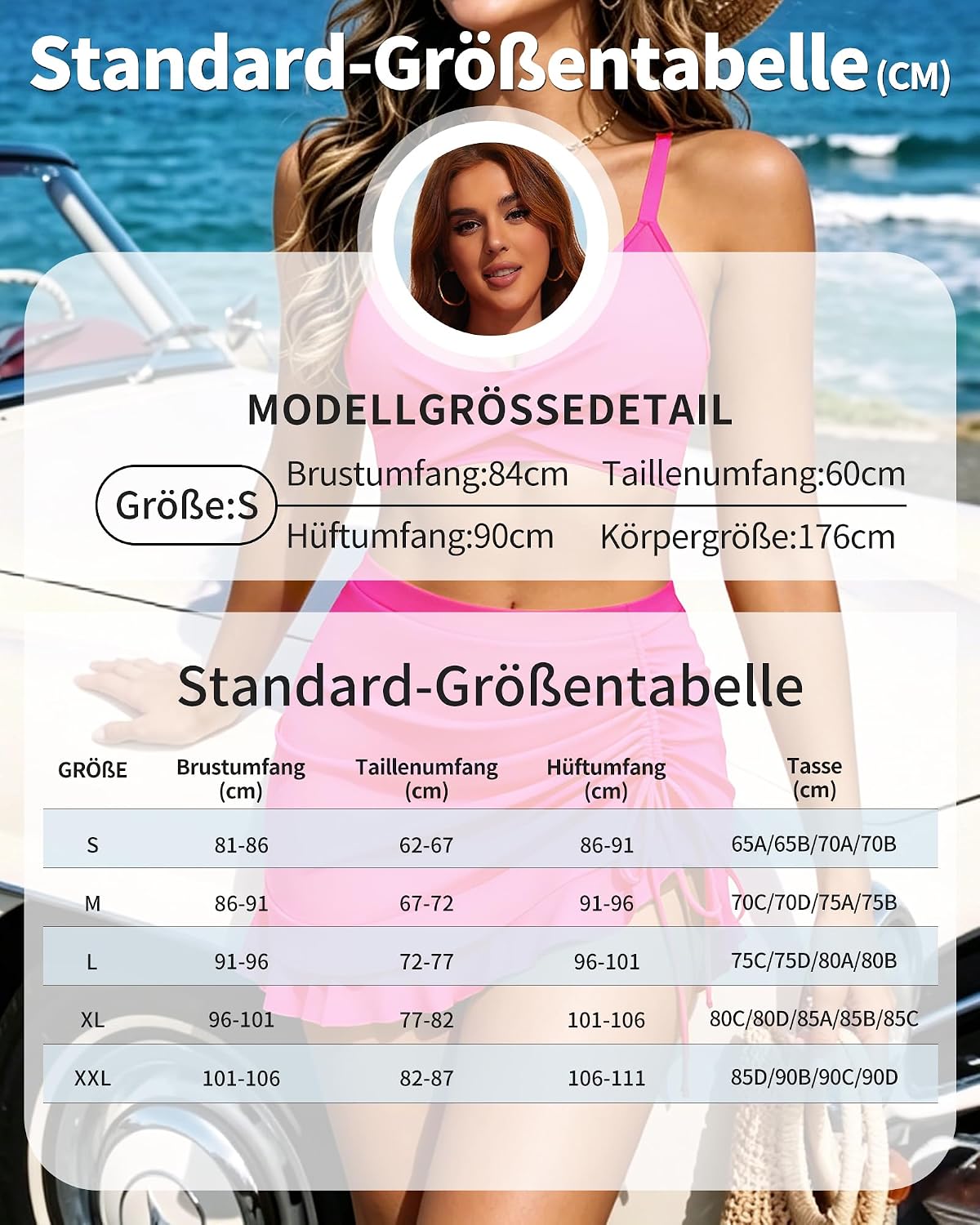 Detalle 2 de HORISUN Damen 3-Teiliges Bikini-Set: High Waist, Twist Front V-Ausschnitt, Rock & abnehmbares Höschen