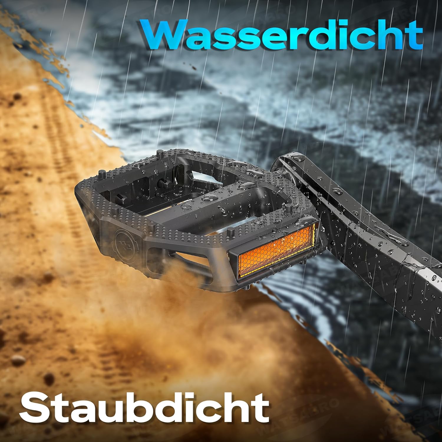 Thumbnail 4 de WATSABRO Fahrradpedale mit StVZO-Reflektorstreifen, rutschfeste 9/16-Zoll-MTB-/Trekking-/Gravel-Pedale mit Doppel-DU-Lager