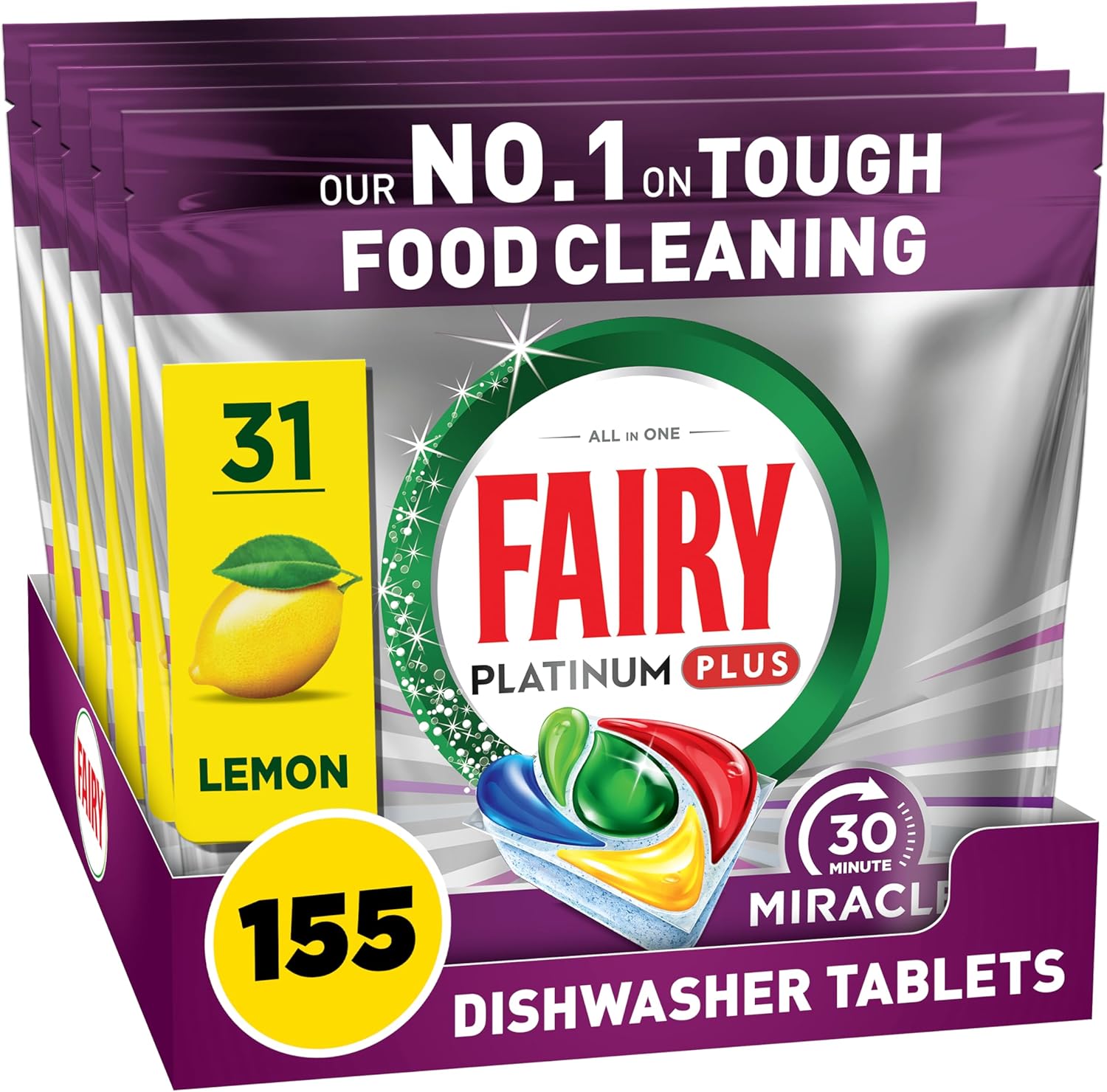 Detalle de Fairy 30 Minute Miracle Platinum Plus Dishwasher Tablets (5 x 31 capsules)