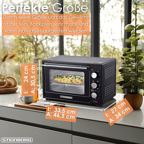 Detalle 2 de STEInBORG Mini Backofen 25 Liter – 3in1 Ofen mit Ober-/Unterhitze, Konvektion und Timer