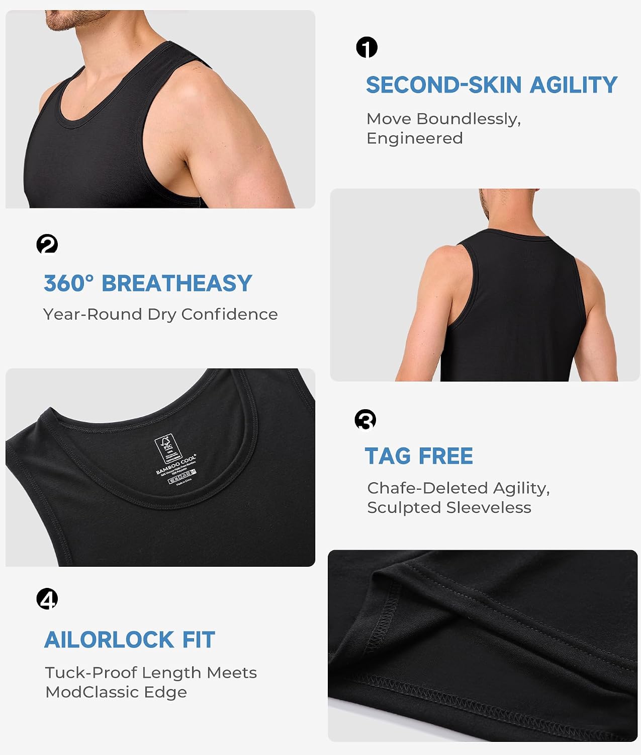 Detalle 2 de BAMBOO COOL Men's Tank Top 3 Pack