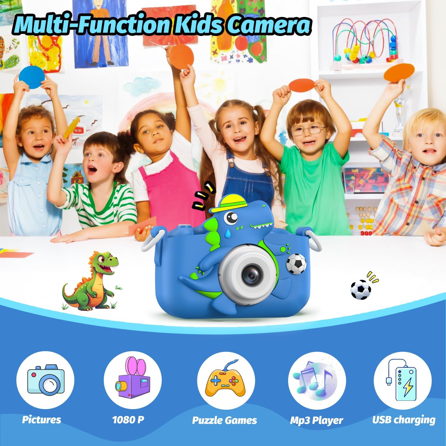 Thumbnail 2 de Cimizi H33 Dinosaur Kids Camera with Dual Cameras, 1080p Video and 8GB SD Card