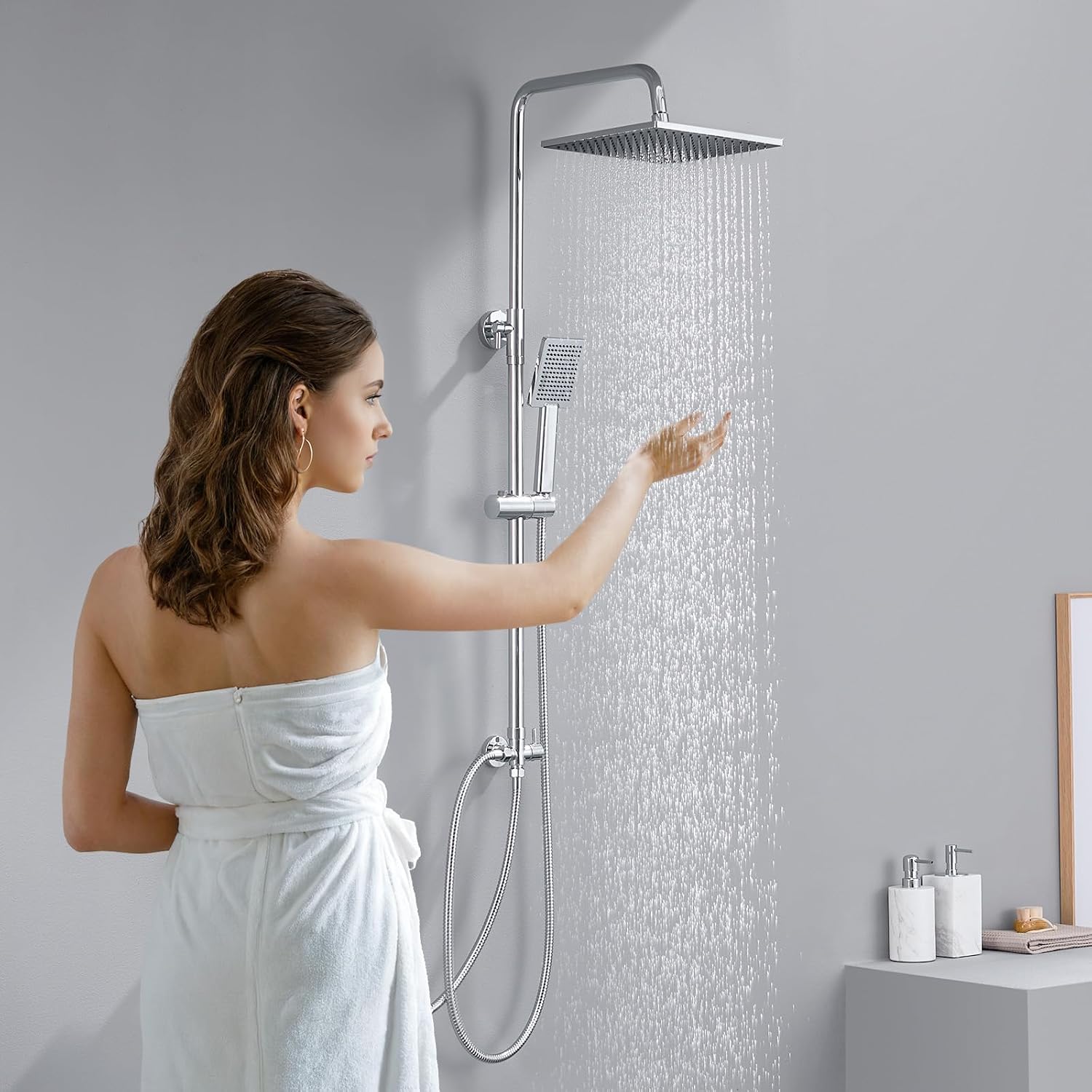 Detalle 2 de DERW Adjustable Shower Riser Kit with 10 Inch Rain Head