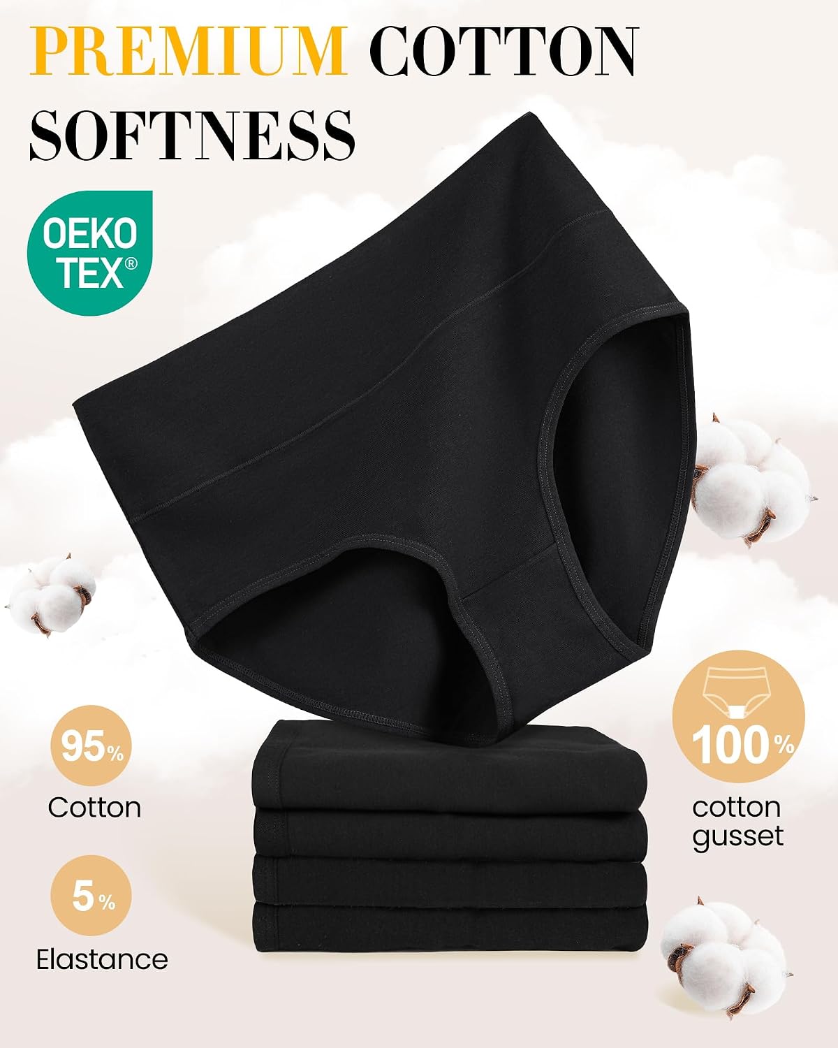 Detalle 2 de SIMIYA 5-Pack Cotton High-Waisted Briefs for Women, Full Coverage