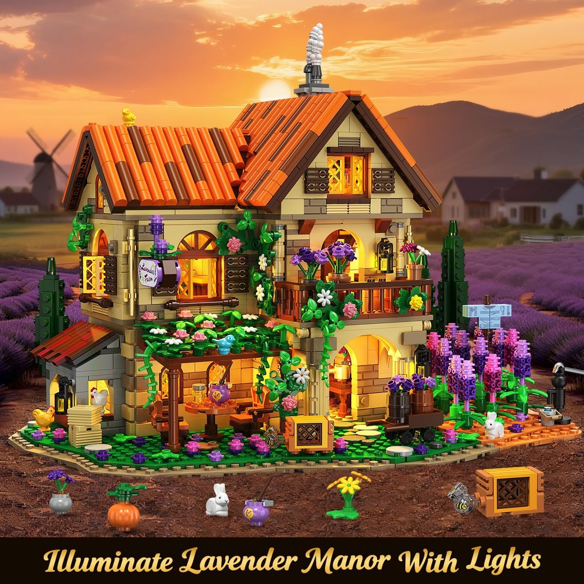 Thumbnail 1 de INSOON Lavender Manor House Building Set with Lights – 1960 Pieces Lavender Estate