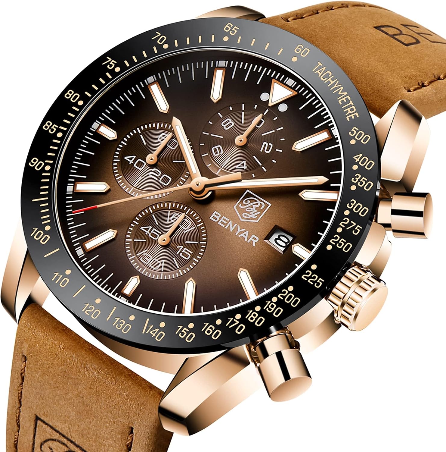 Thumbnail 6 de BENYAR BY-5140 Men's Analogue Quartz Chronograph Watch with Brown Leather Strap