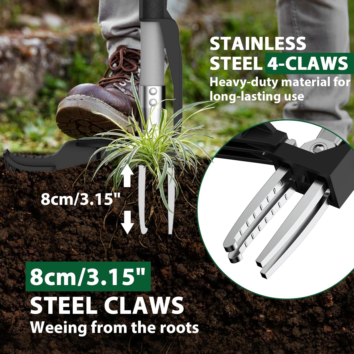 Thumbnail 3 de Ergohortus Weed Puller Root Remover with 4 Claws – Stand Up Weeding Tool (99cm) for Easy, Bending-Free Garden Weeding