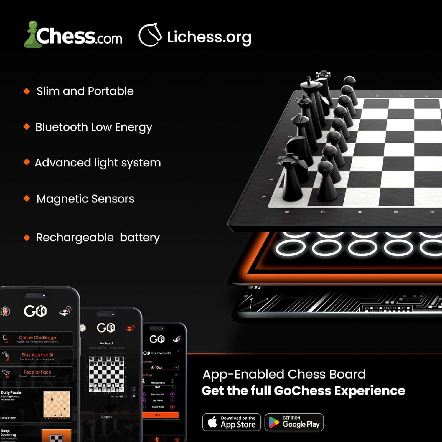 Detalle 2 de GoChess Mini – Elektronisches Schachbrett mit KI, beleuchtetes Set, online spielbar