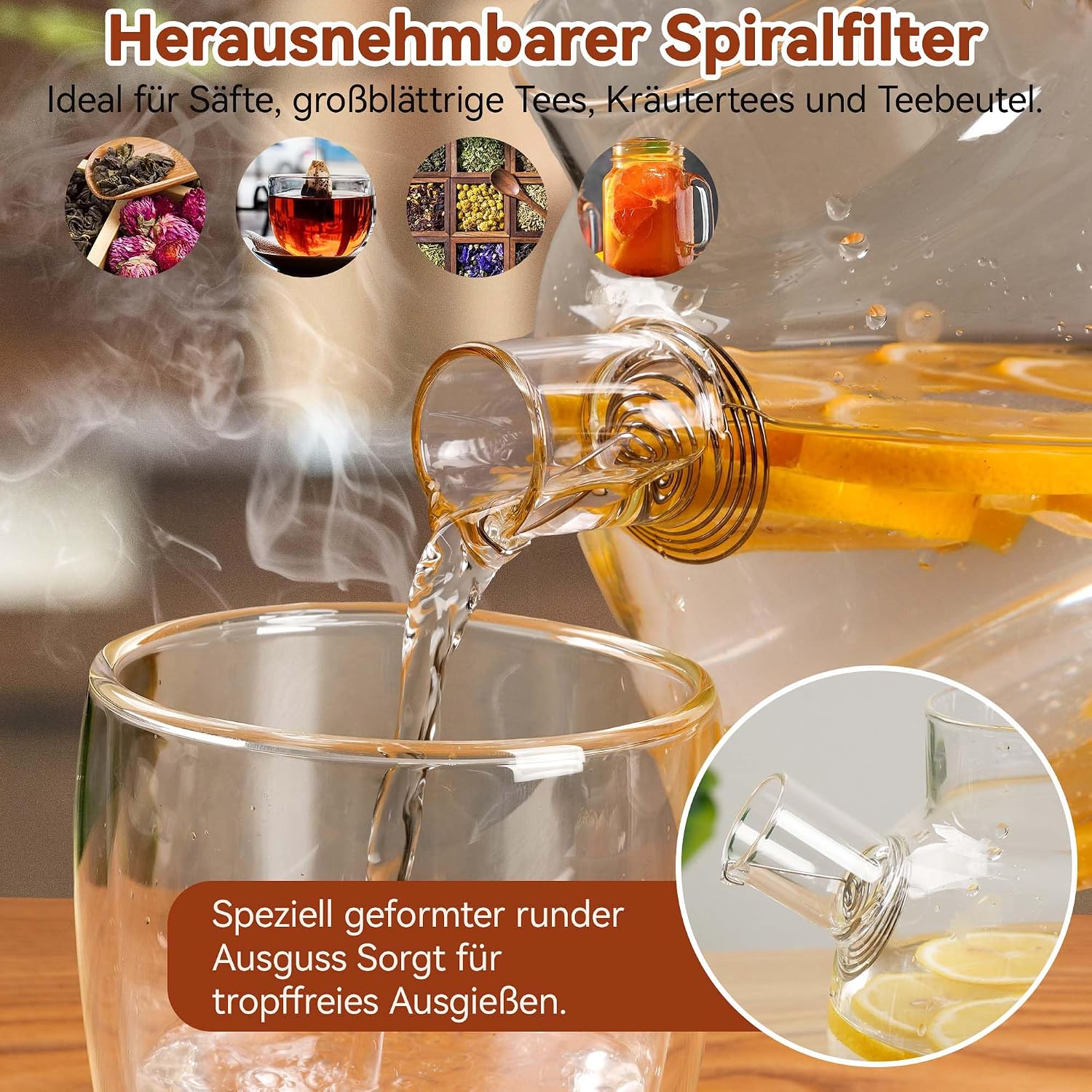 Detalle 2 de Elvior C-0297-01 szklany dzbanek do herbaty 1500 ml z sitkiem